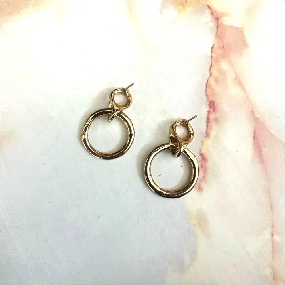 Gold tone double tier circle post earrings